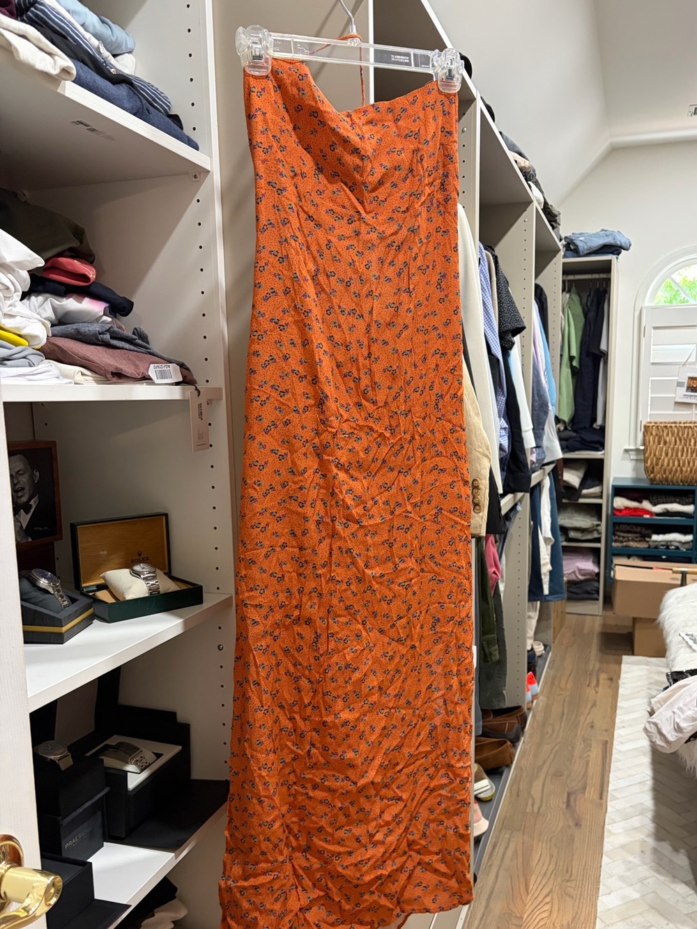 Chaser Orange Floral Maxi Dress with Square Neck